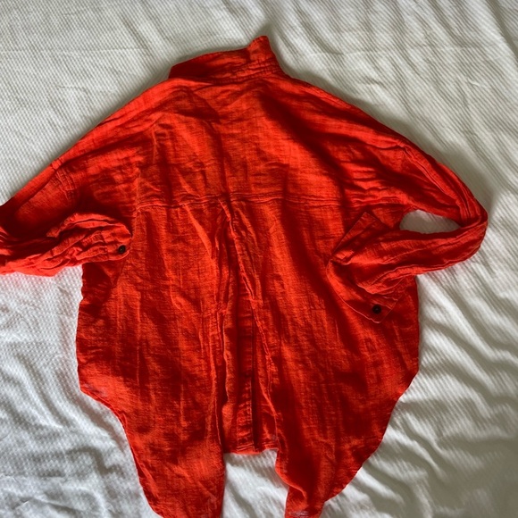 Free People Red Orange Gauzy Back Tie Boho top - Picture 8 of 10